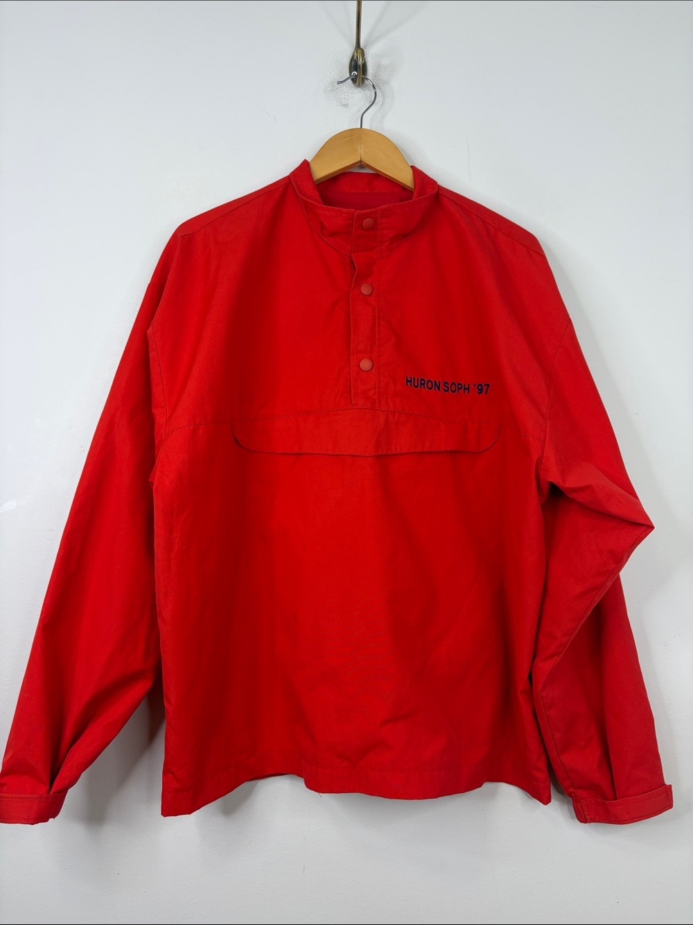 Vintage Anorak Mens Large Red Snap Up Jacket Huron Retro 90s Made in Canada